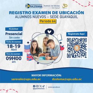 Afiche promocional del Examen de ubicación de Inglés - sede Guayaquil
